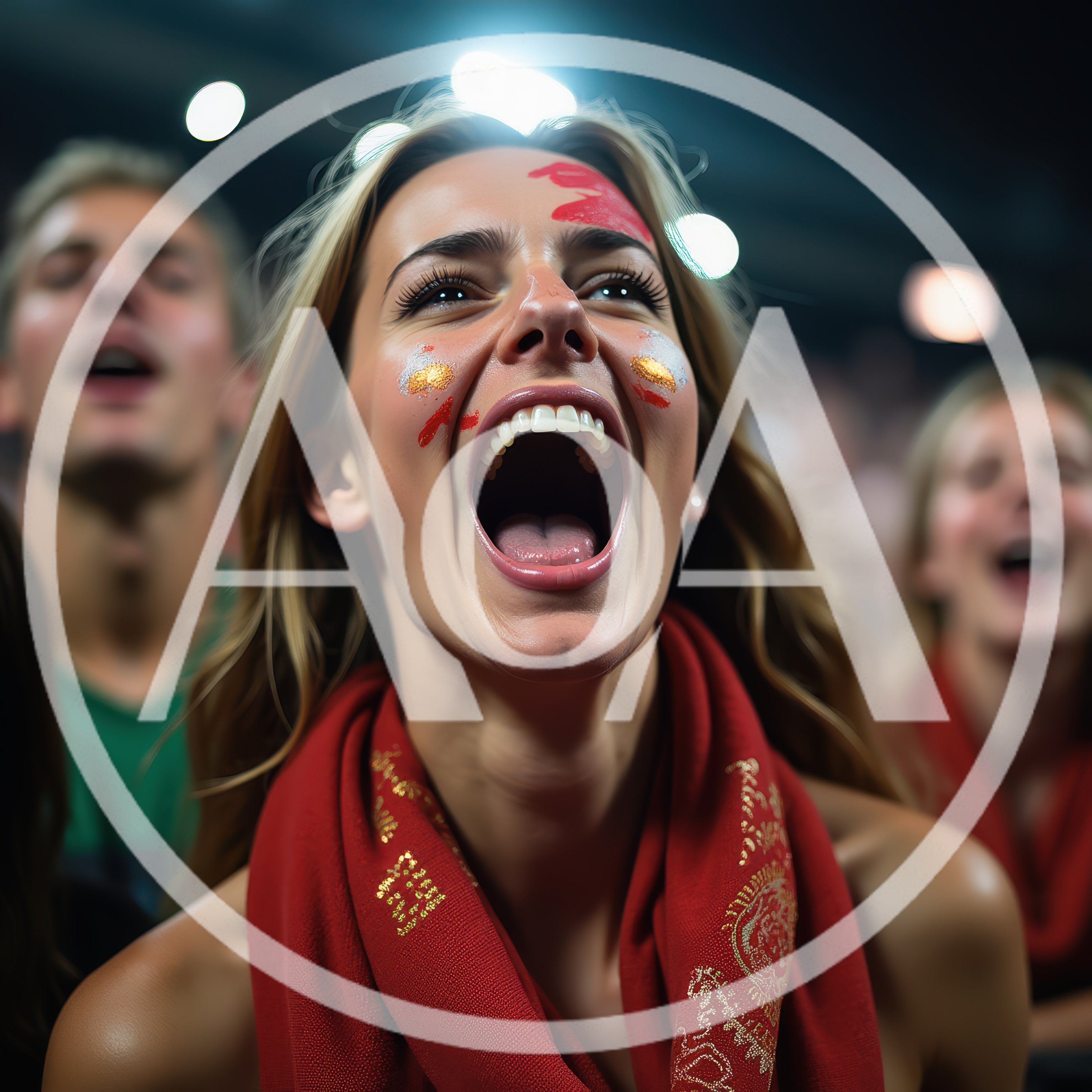 Excited Female Sports Fan Cheering In Stadium Crowd