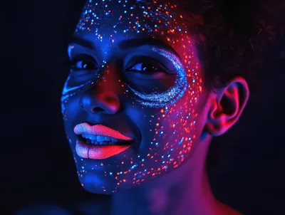 Portrait Of A Woman With Neon Fluorescent Face Paint