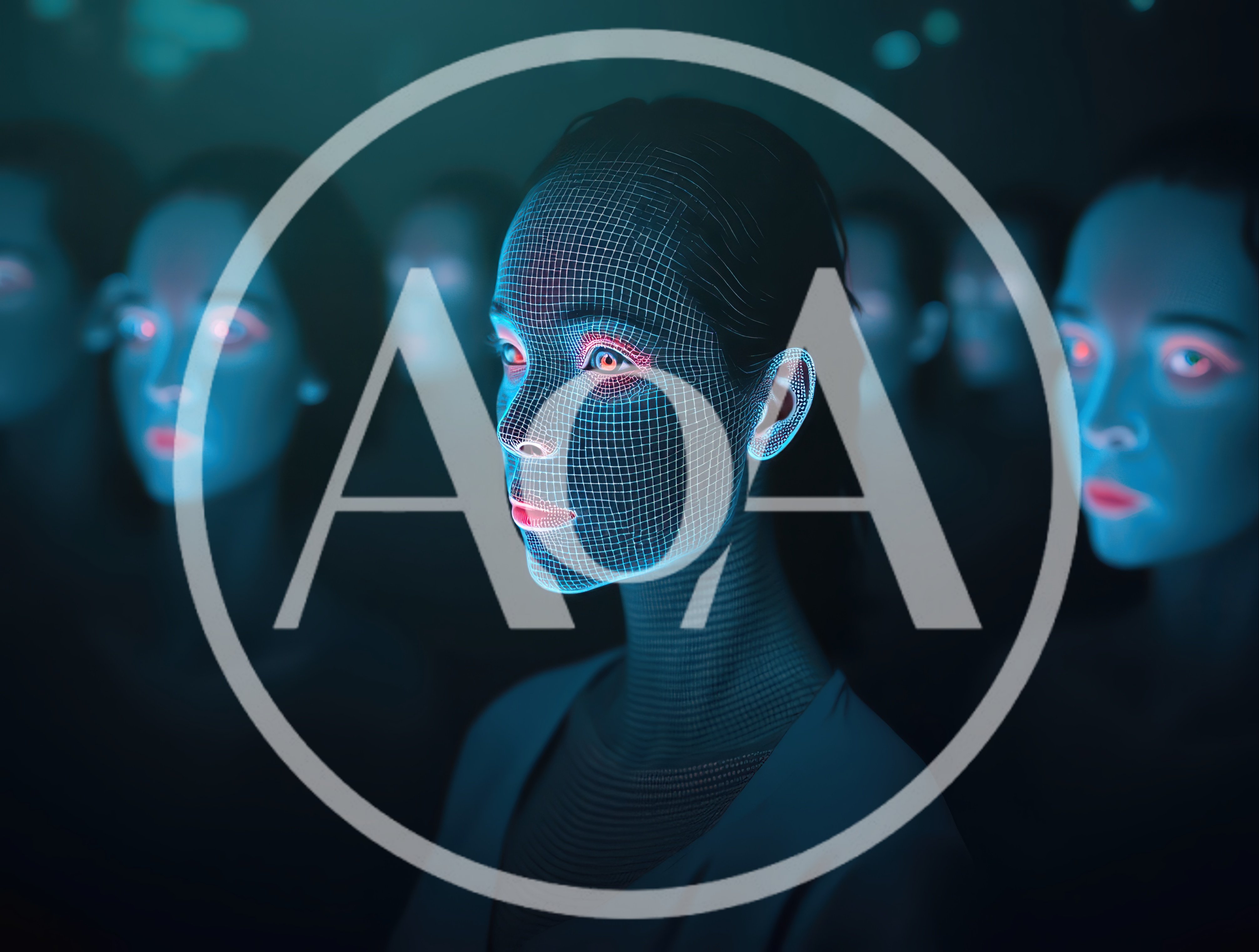 Digital Facial Recognition Scan Of Human Crowd