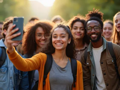 Diverse Group of Students Taking a Selfie Outdoors