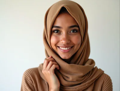 Smiling Young Woman Wearing A Tan Hijab