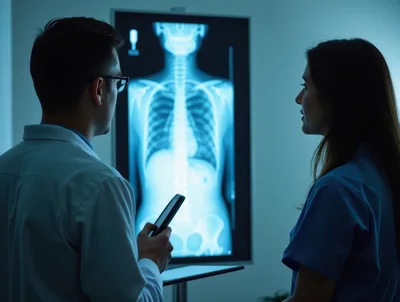 Medical Professionals Reviewing X-Ray Scan In Hospital