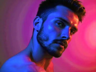 Portrait Of A Man With Neon Lighting