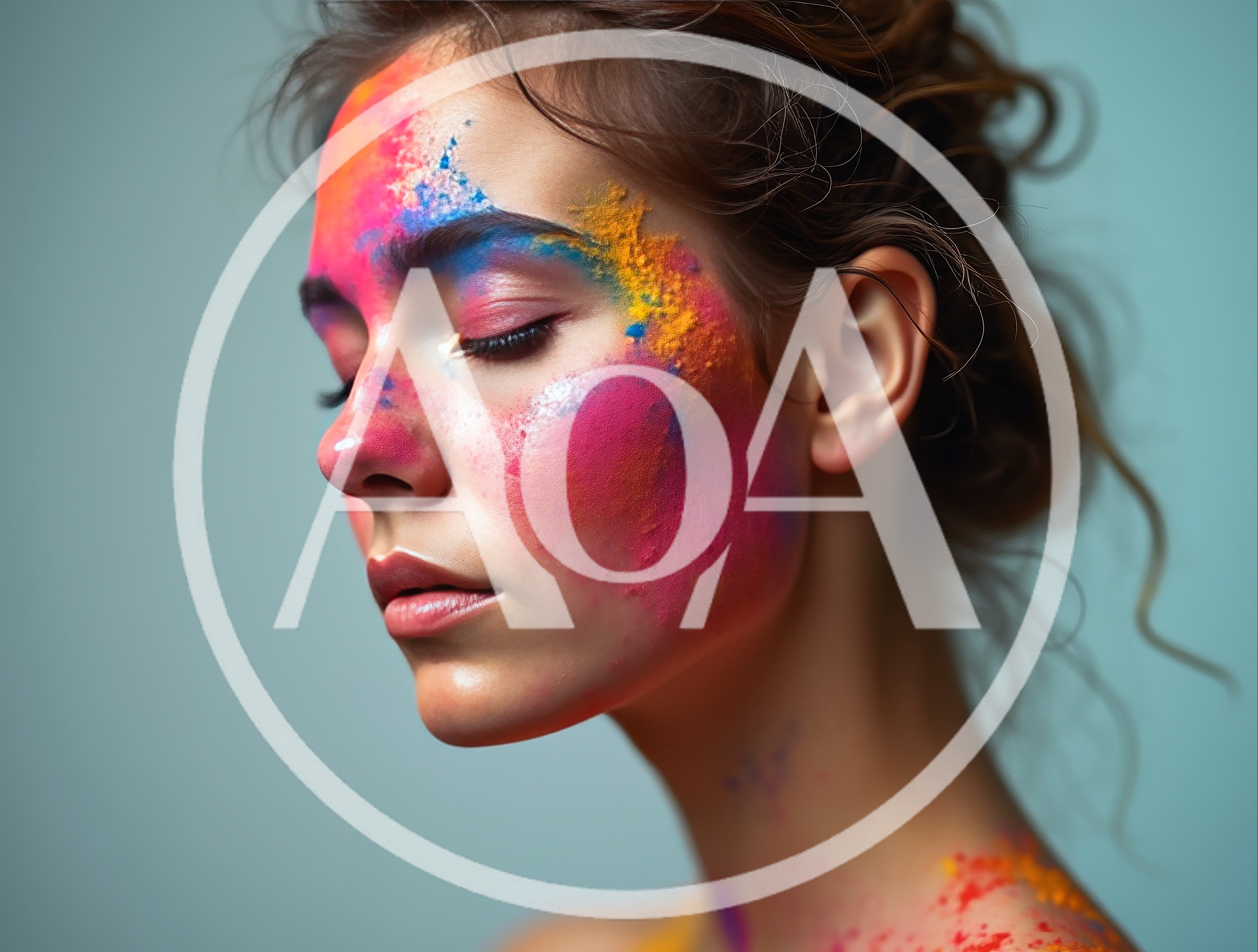 Portrait Of A Woman With Colorful Holi Powder Makeup