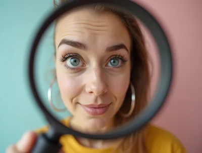 Young Woman Looking Through A Magnifying Glass