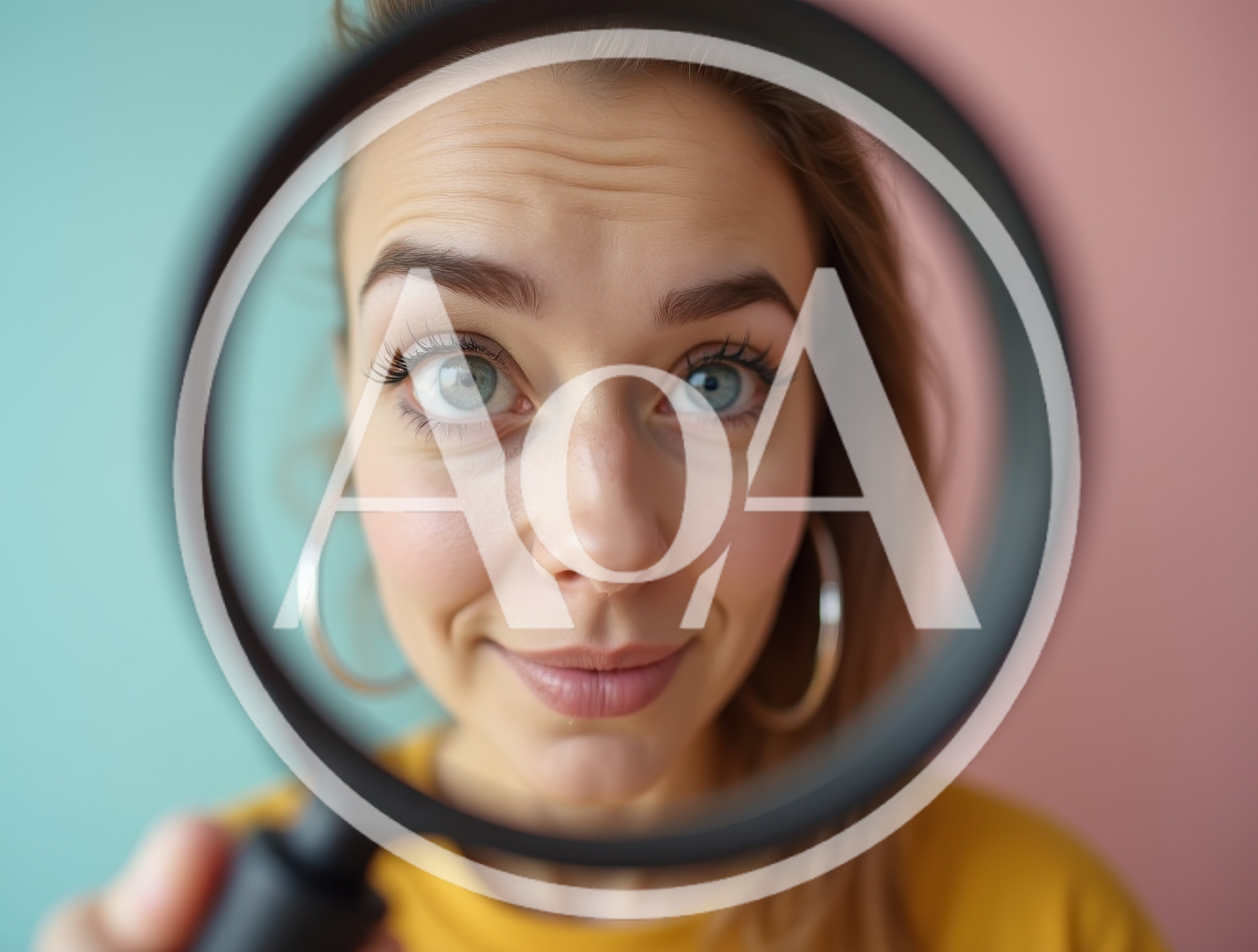 Young Woman Looking Through A Magnifying Glass