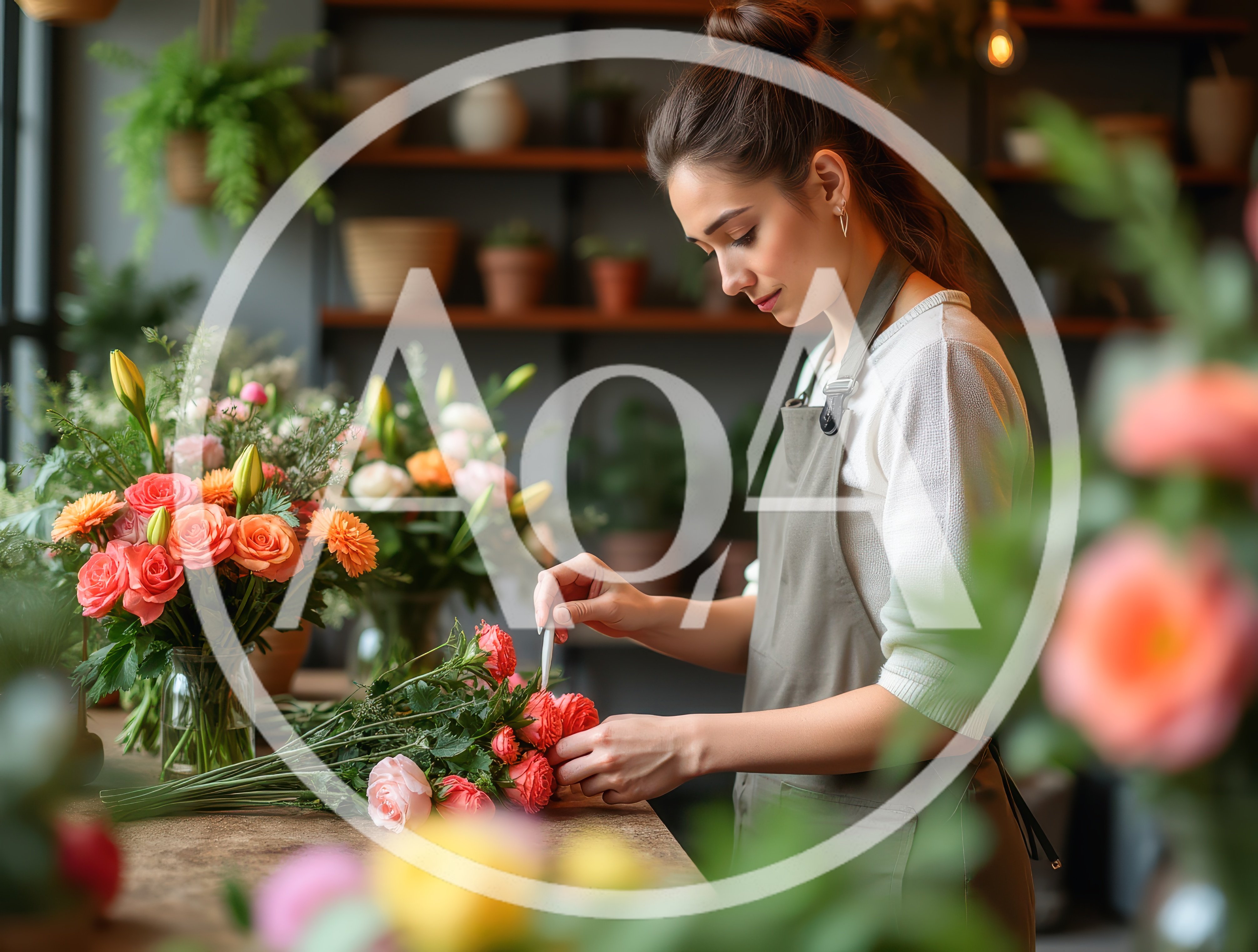 Professional Florist Arranging Flowers In A Boutique Shop