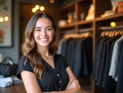 Professional Woman Smiling In A High End Clothing Store