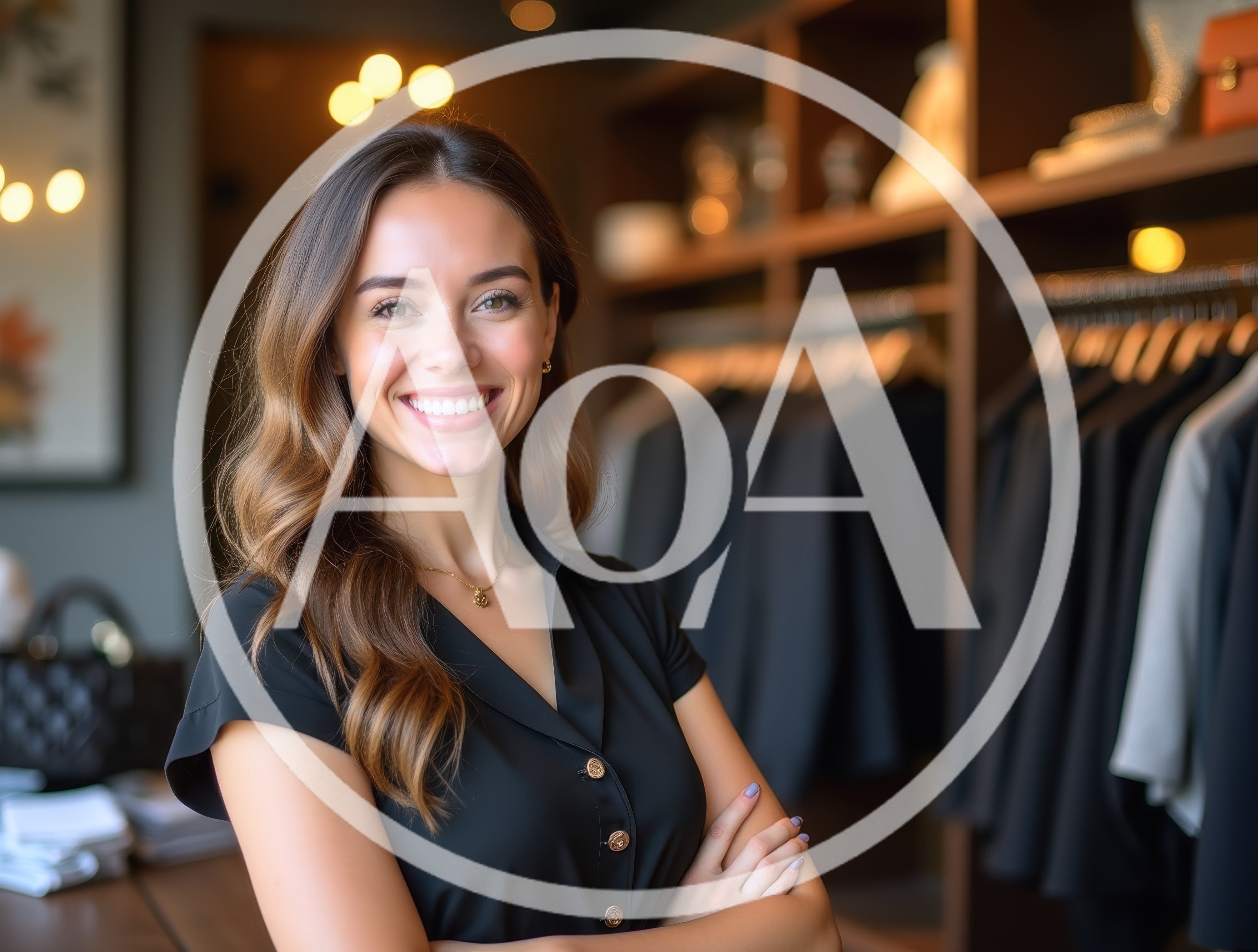 Professional Woman Smiling In A High End Clothing Store