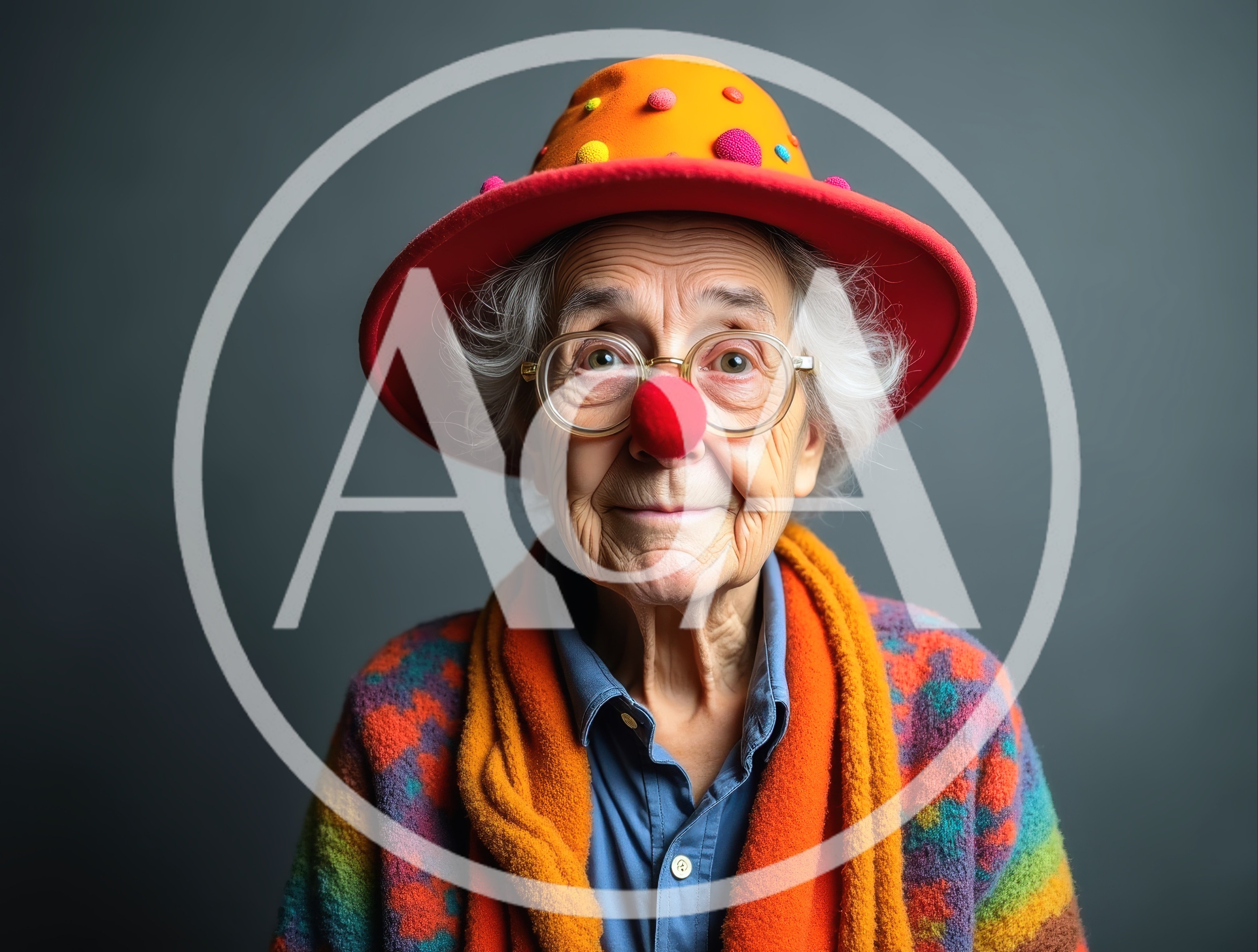Portrait Of An Elderly Woman Wearing A Clown Nose