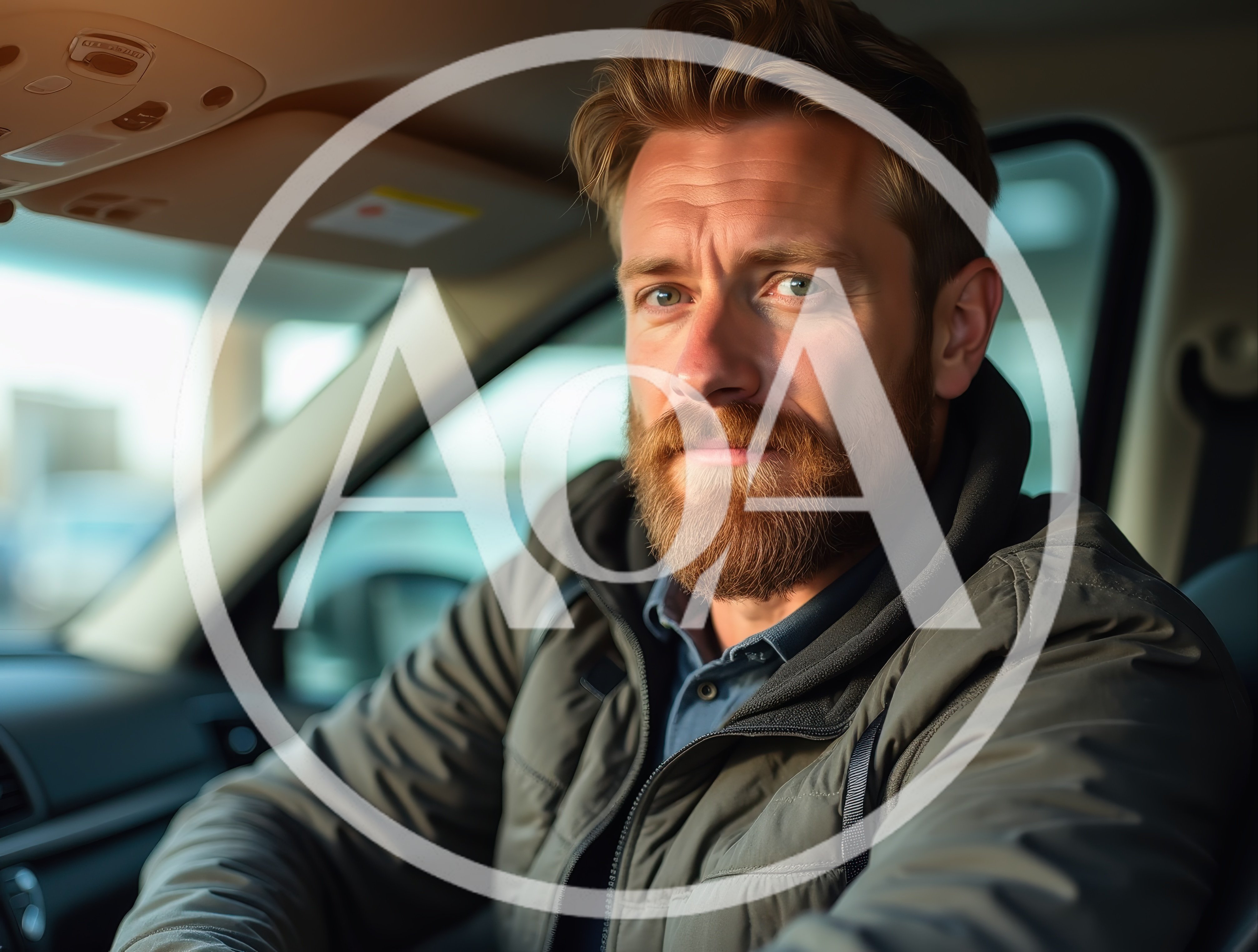 Portrait Of A Bearded Man Driving A Car