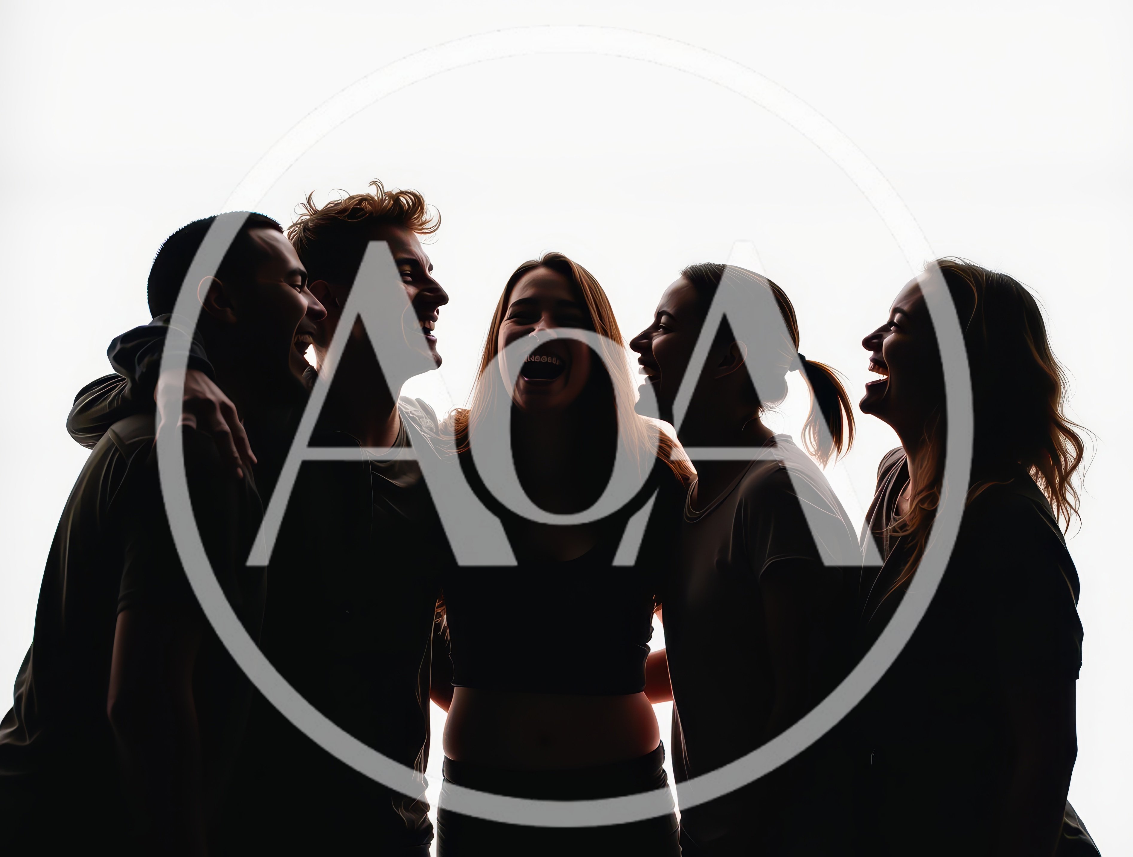 Group Of Friends Laughing Together In Silhouette