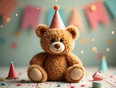 Cute Teddy Bear Wearing A Party Hat