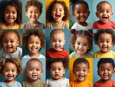Collage Of Diverse Happy Toddlers Smiling