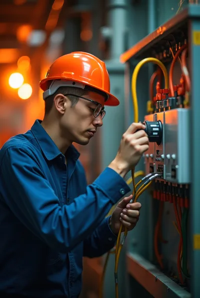 Electrical Technician Working On Industrial Control Panel
