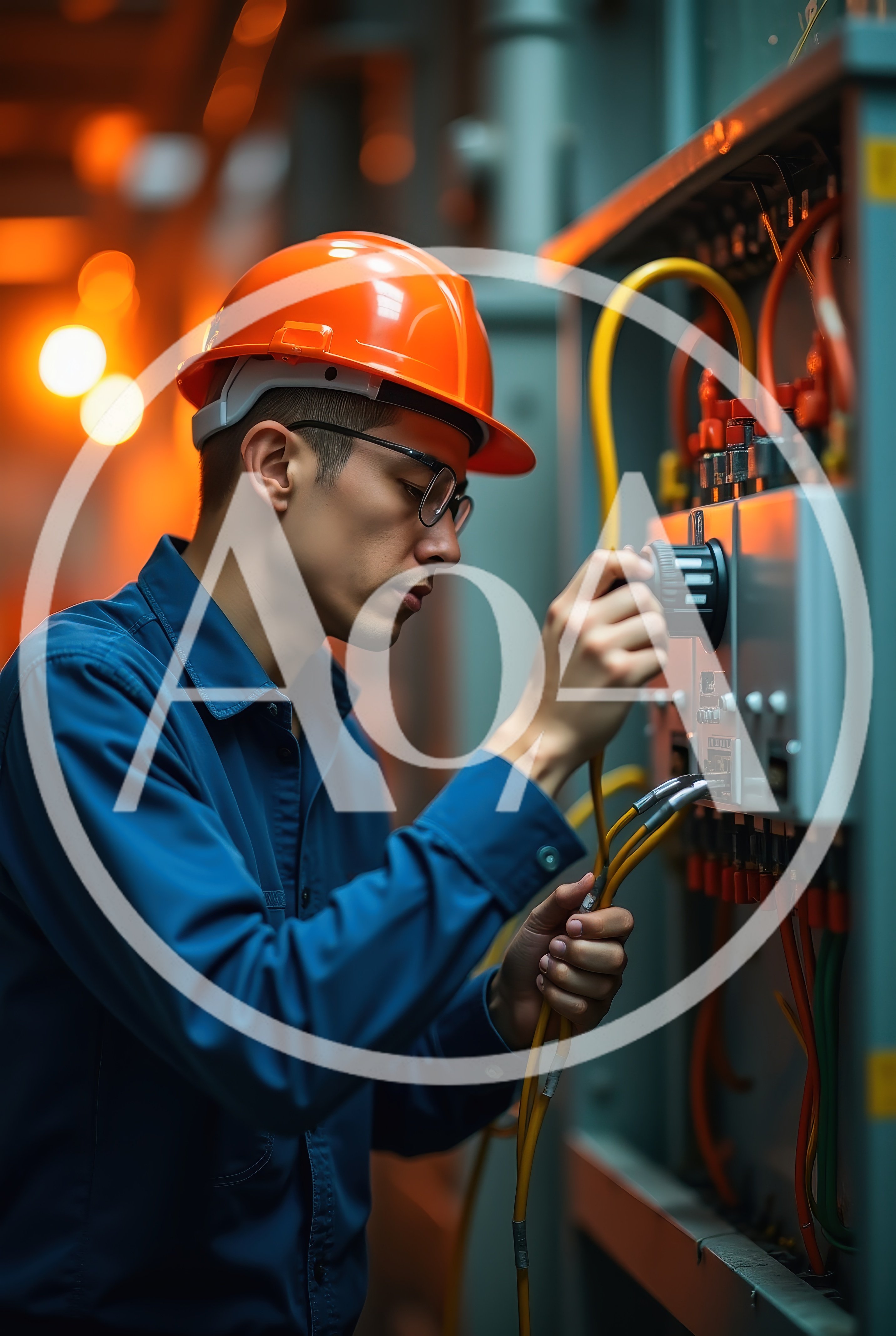 Electrical Technician Working On Industrial Control Panel