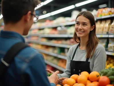 Friendly Supermarket Employee Assisting A Customer