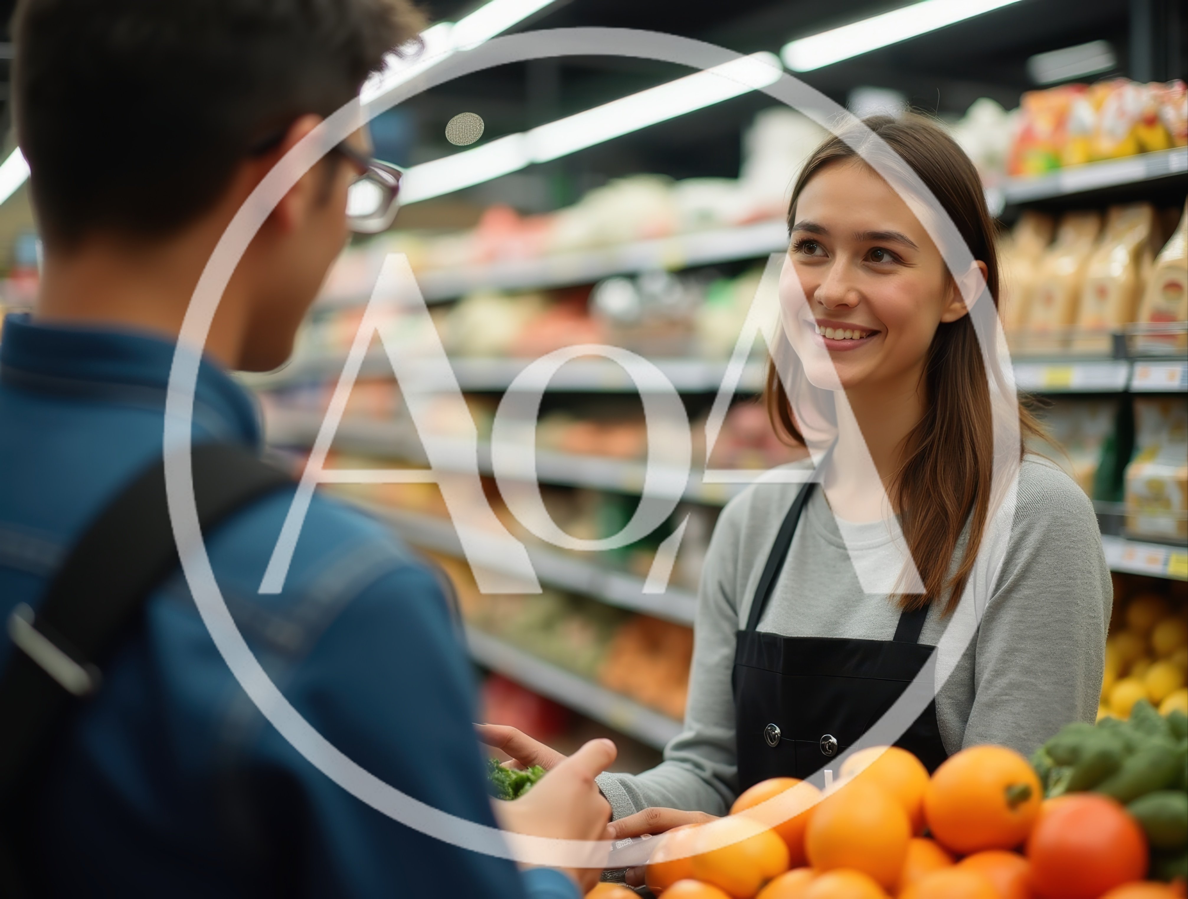 Friendly Supermarket Employee Assisting A Customer