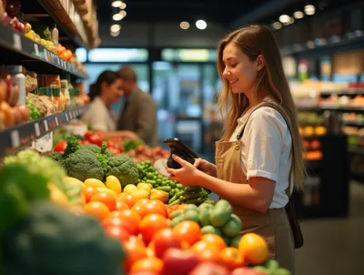 Young Woman Scanning Produce In A Grocery Store