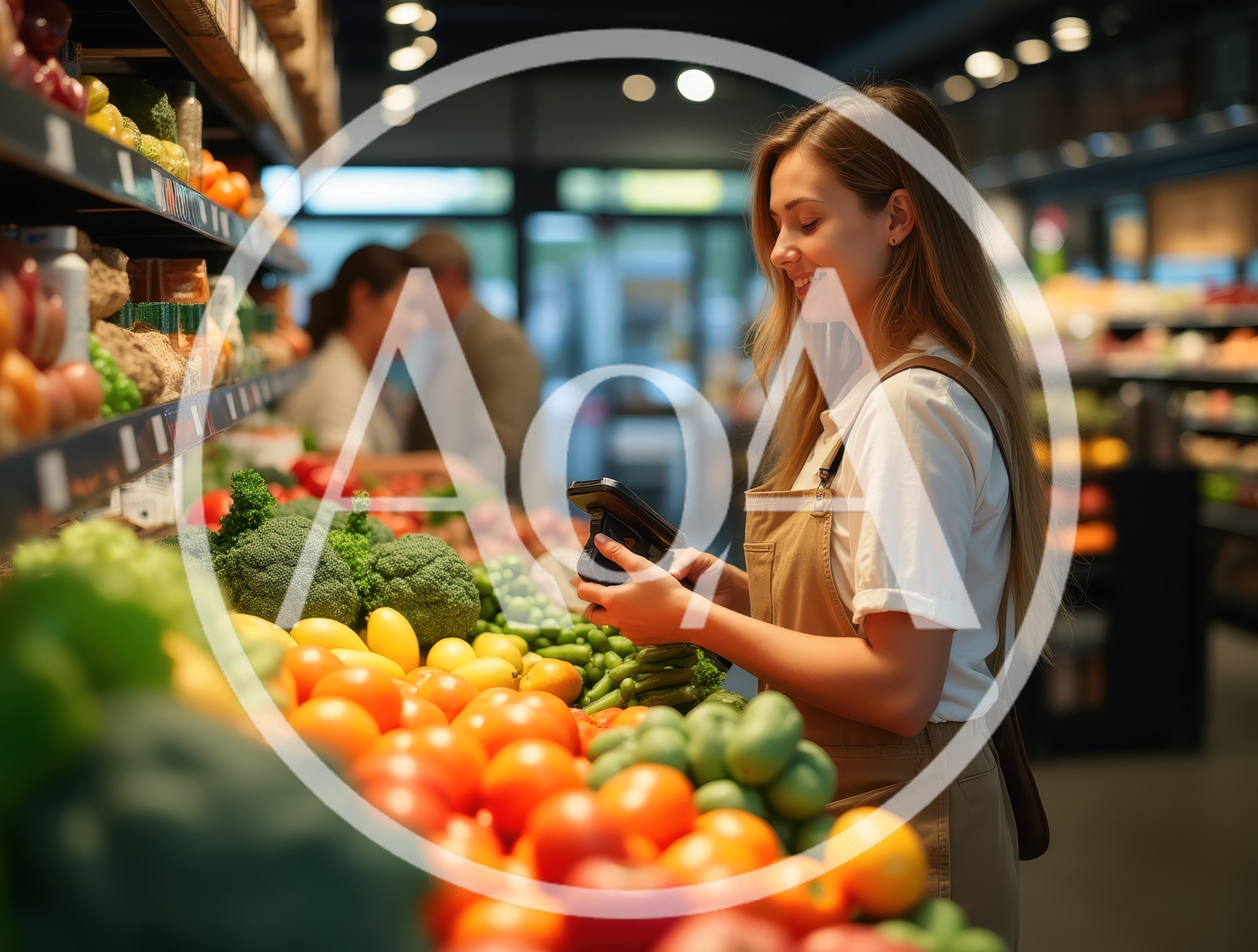 Young Woman Scanning Produce In A Grocery Store