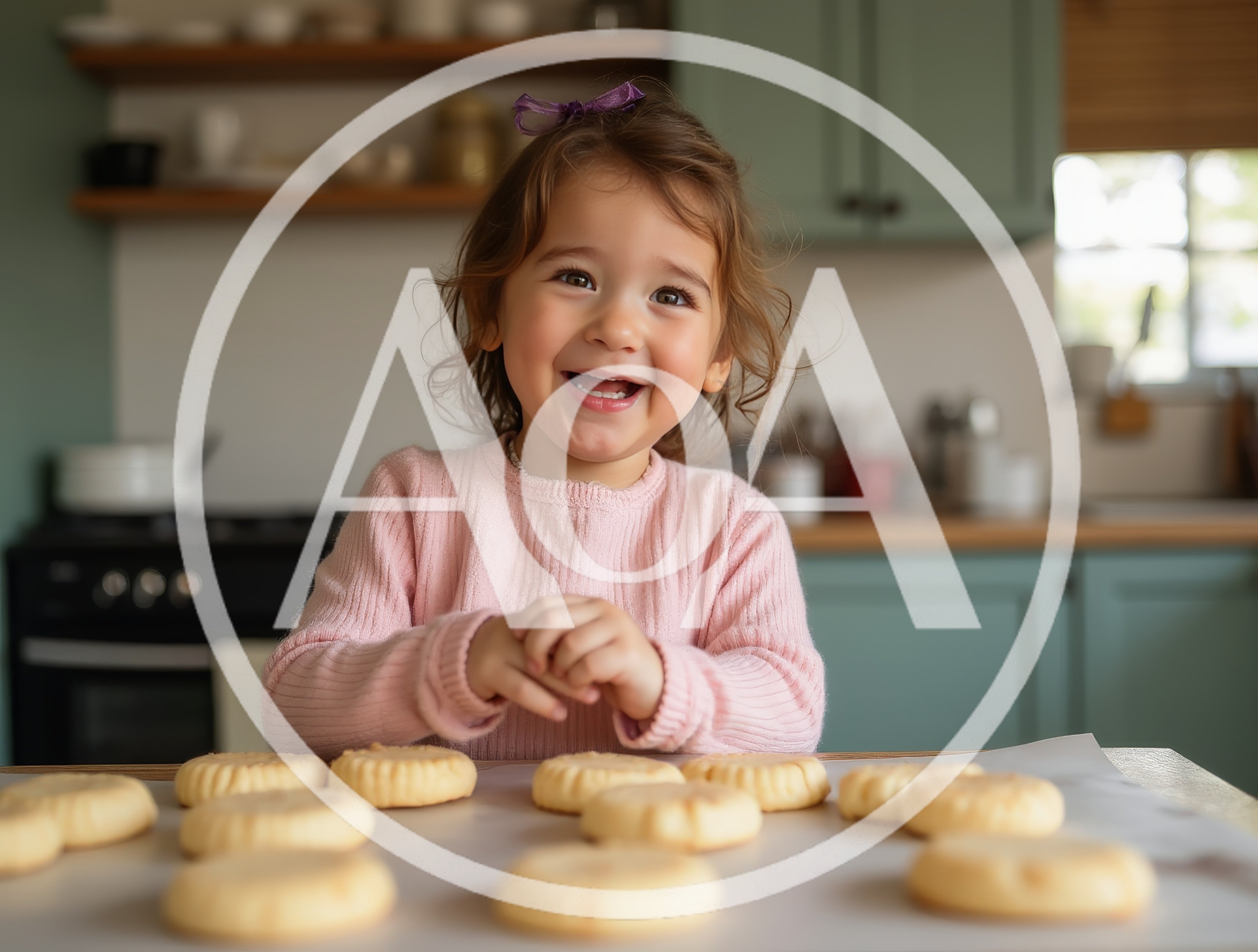 Happy Toddler Girl Baking Cookies In Kitchen