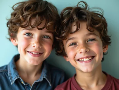 Portrait Of Two Happy Young Brothers Smiling