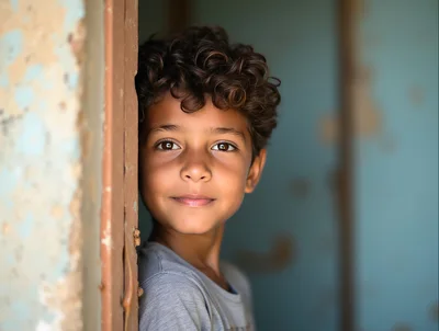 Portrait Of A Young Boy With Curly Hair
