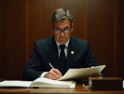 Serious Businessman Signing Documents In A Professional Office