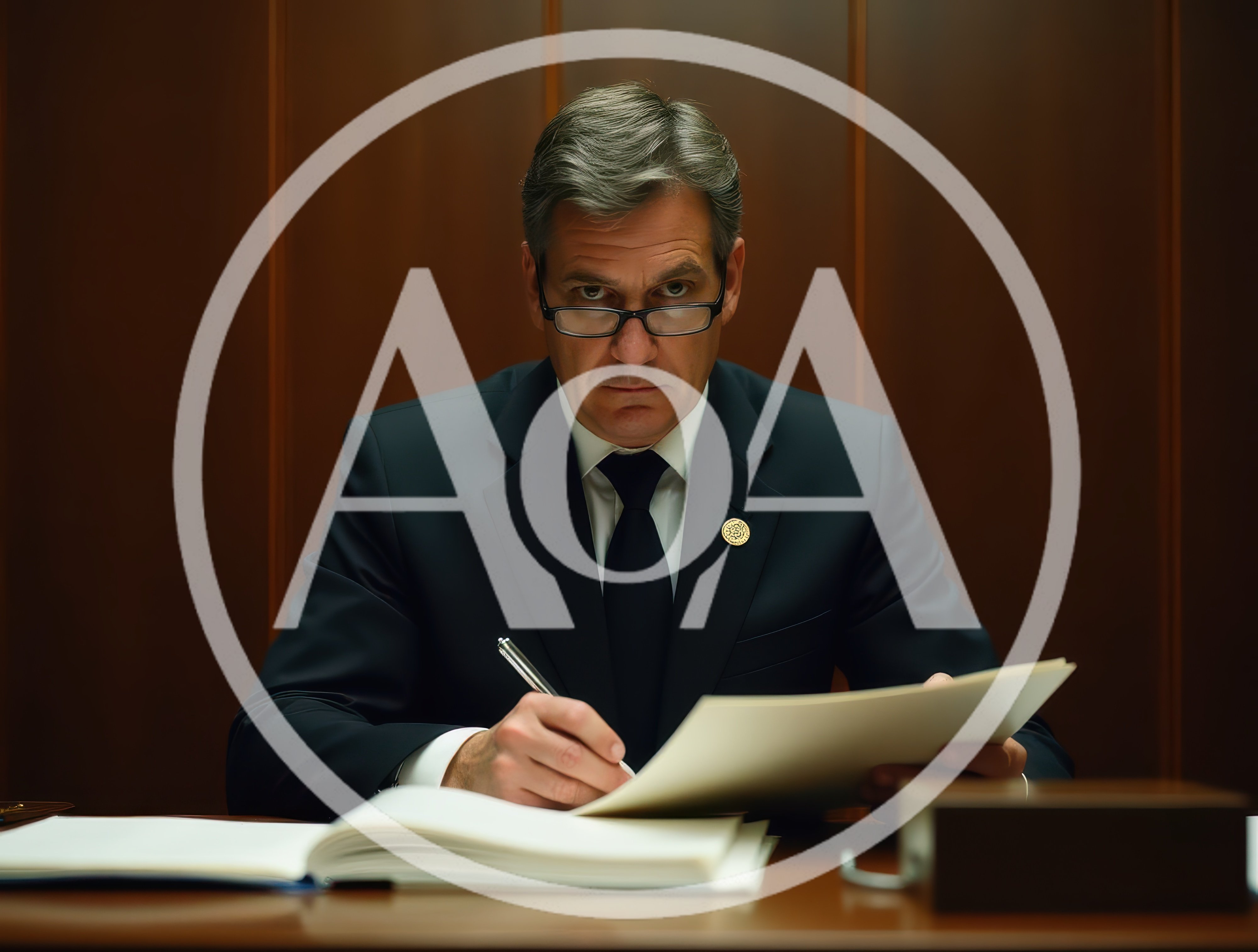Serious Businessman Signing Documents In A Professional Office