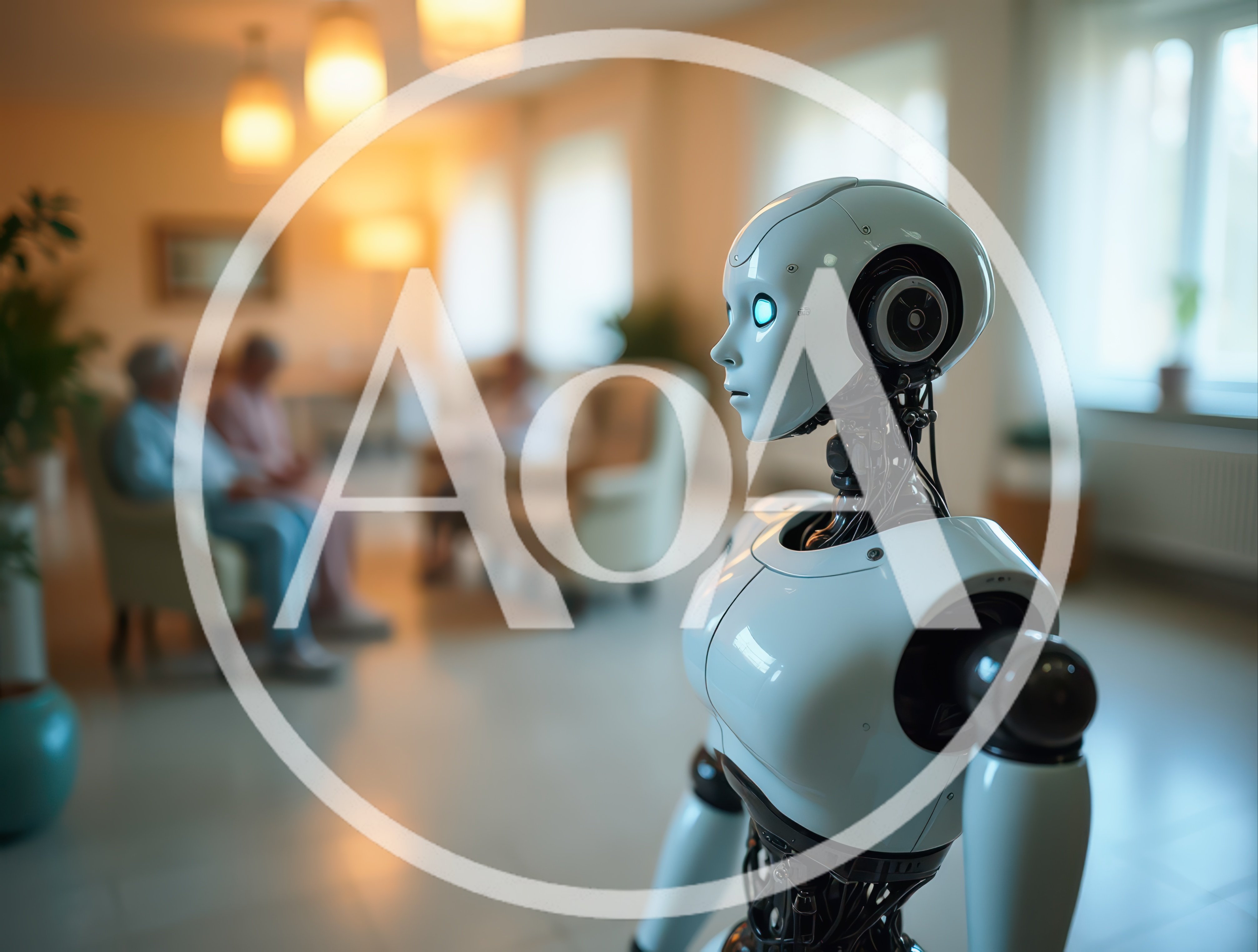 Humanoid Robot Standing In A Senior Care Facility