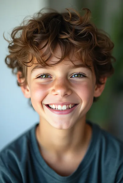 Portrait Of A Smiling Young Boy With Curly Hair