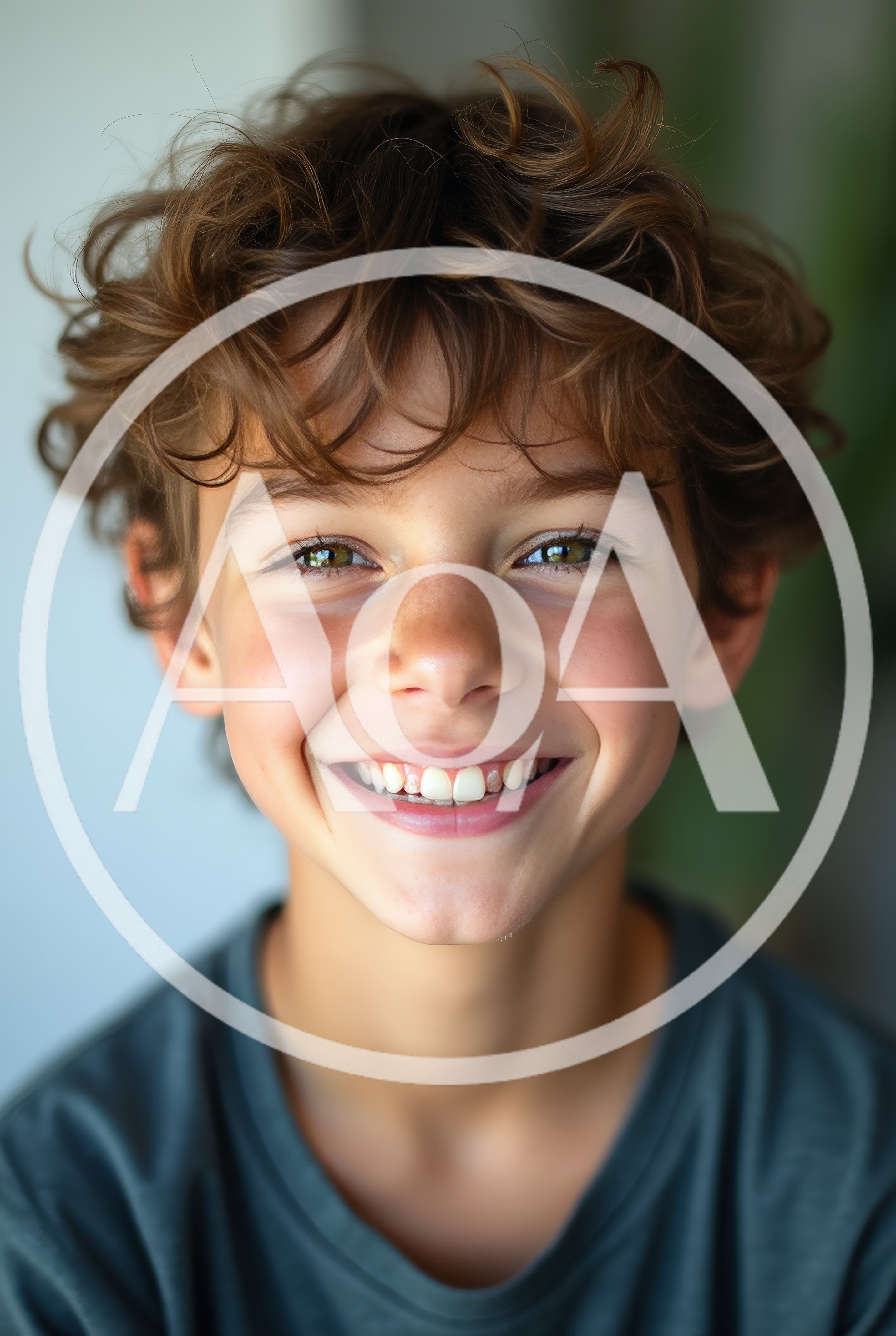 Portrait Of A Smiling Young Boy With Curly Hair