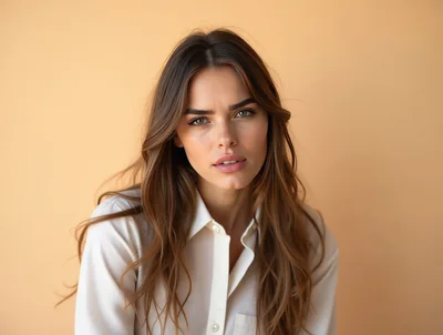 Portrait Of A Young Woman With Long Brown Hair