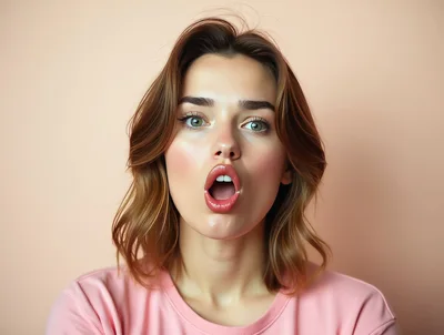 Surprised Young Woman With Open Mouth Looking At Camera