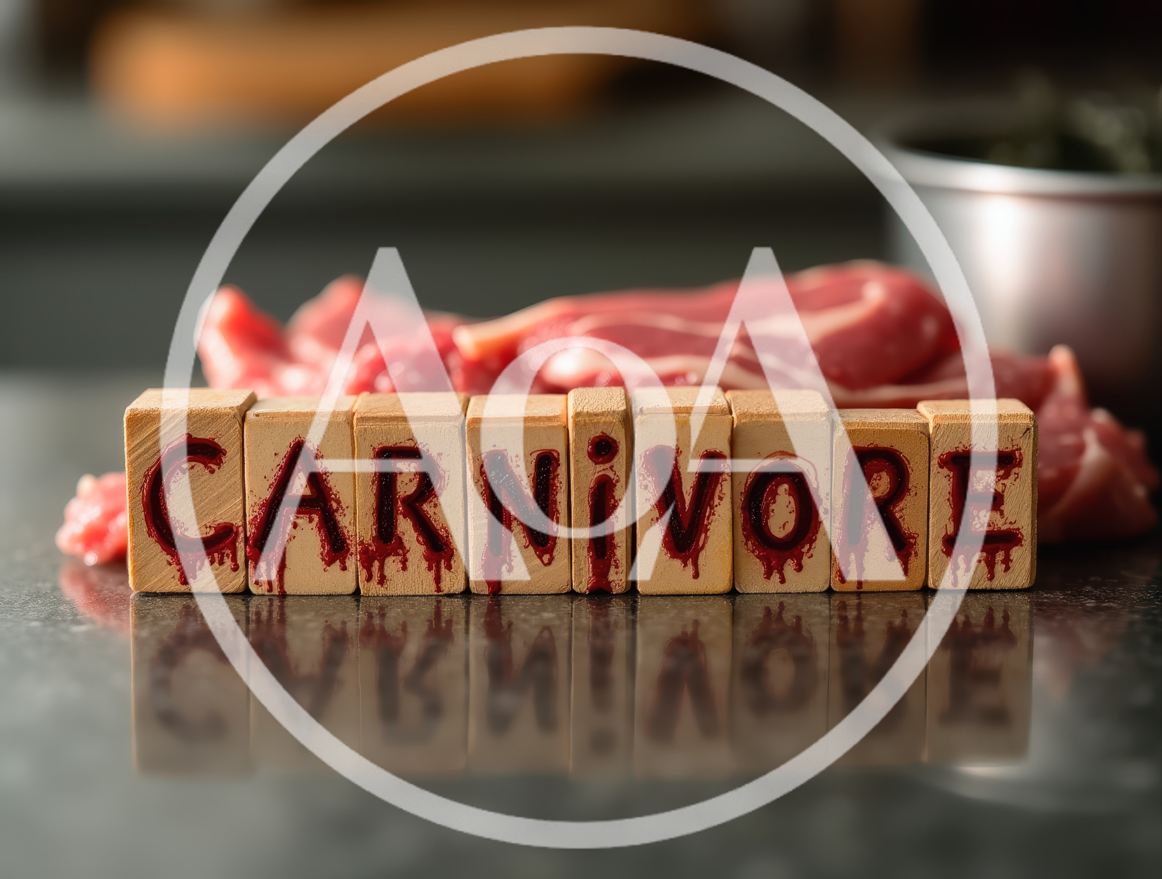 Wooden Blocks Spelling Carnivore With Blood Stains