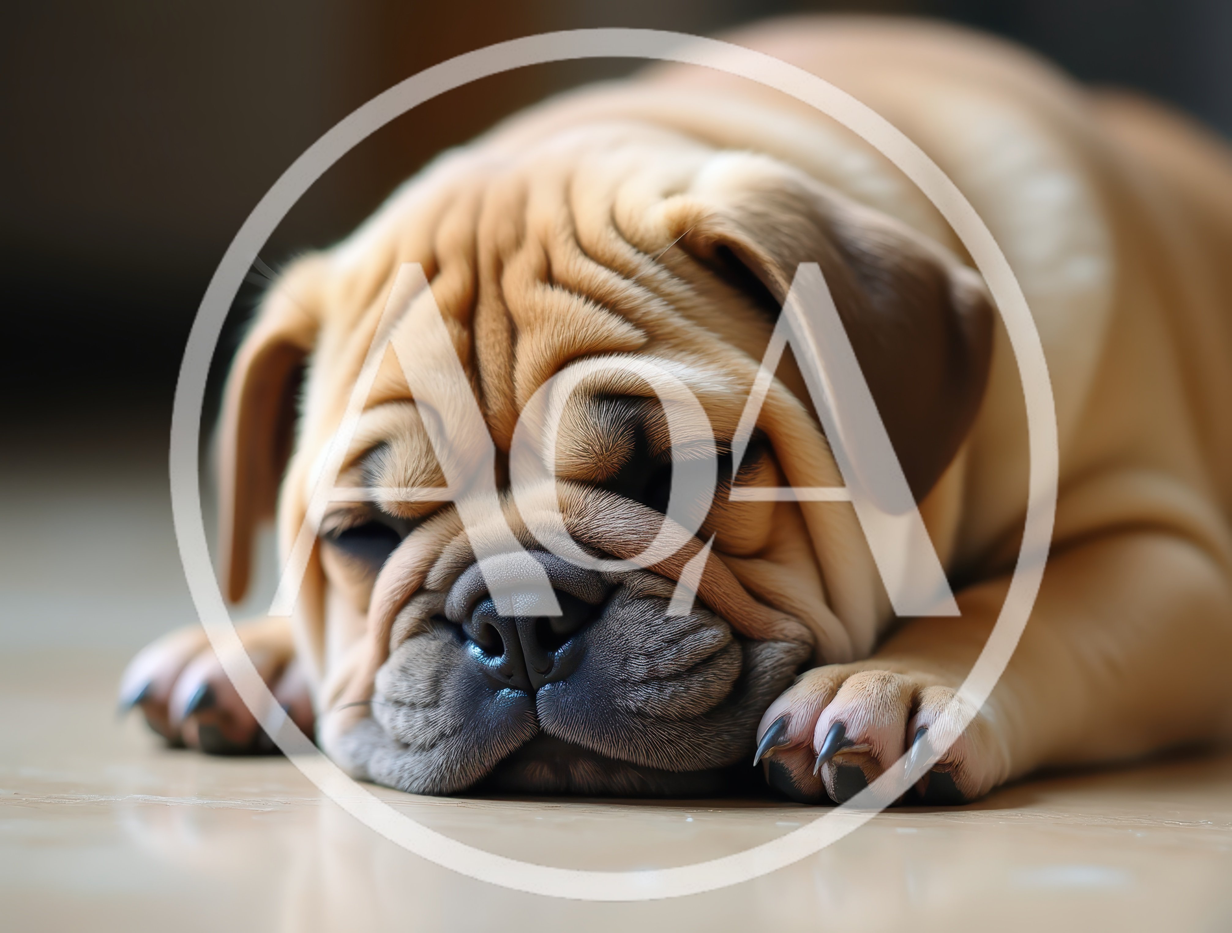 Sleeping English Bulldog Puppy Resting On Floor