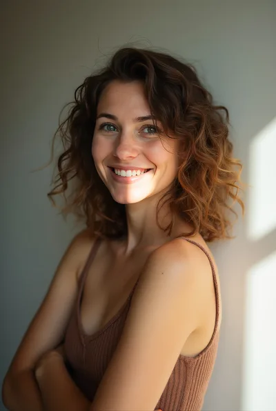 Portrait Of A Smiling Woman With Curly Hair