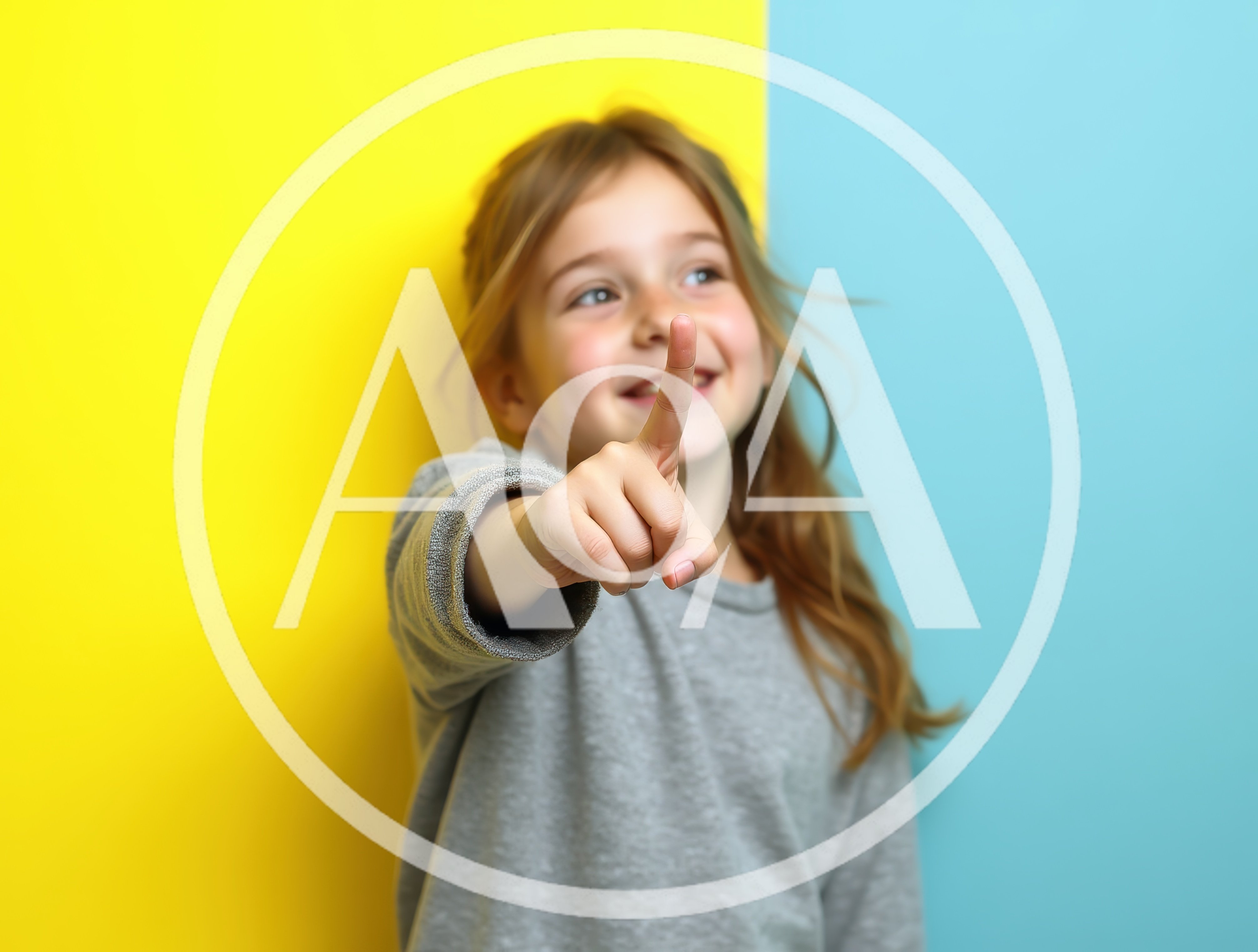 Young Girl Pointing Forward Against Colorful Background