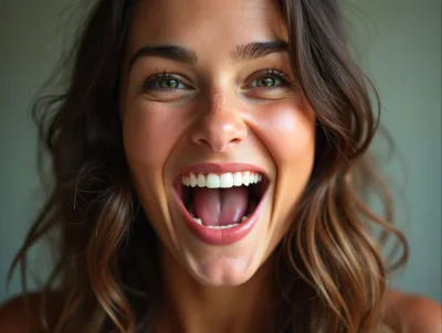 Close Up Portrait Of A Joyful Laughing Woman
