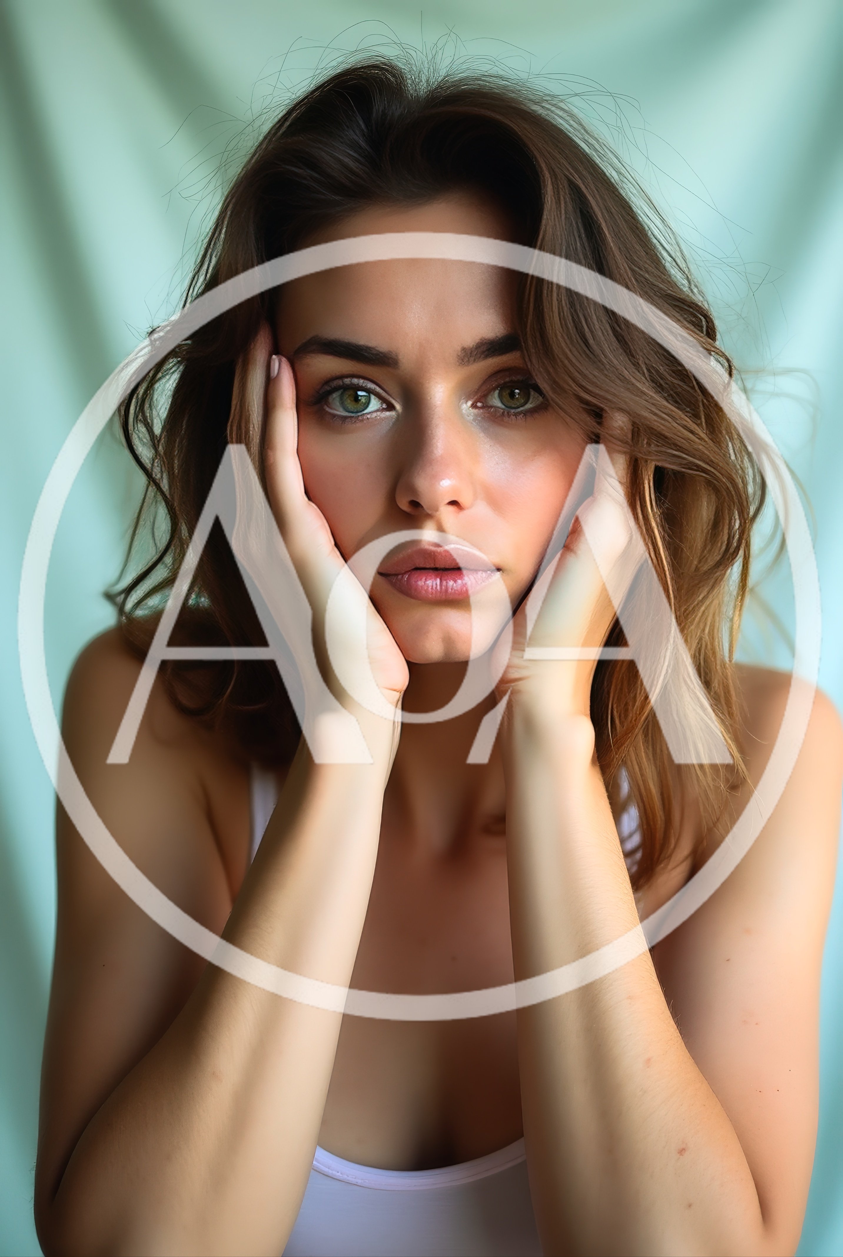 Portrait Of A Young Woman With Hands On Face