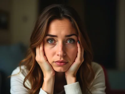 Young Woman Resting Her Face In Her Hands