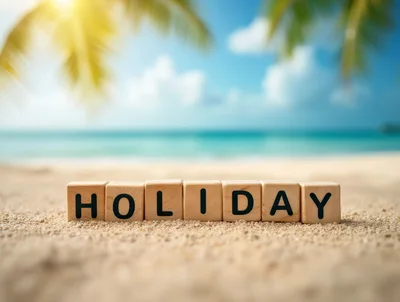 Wooden Blocks Spelling Holiday on Tropical Beach