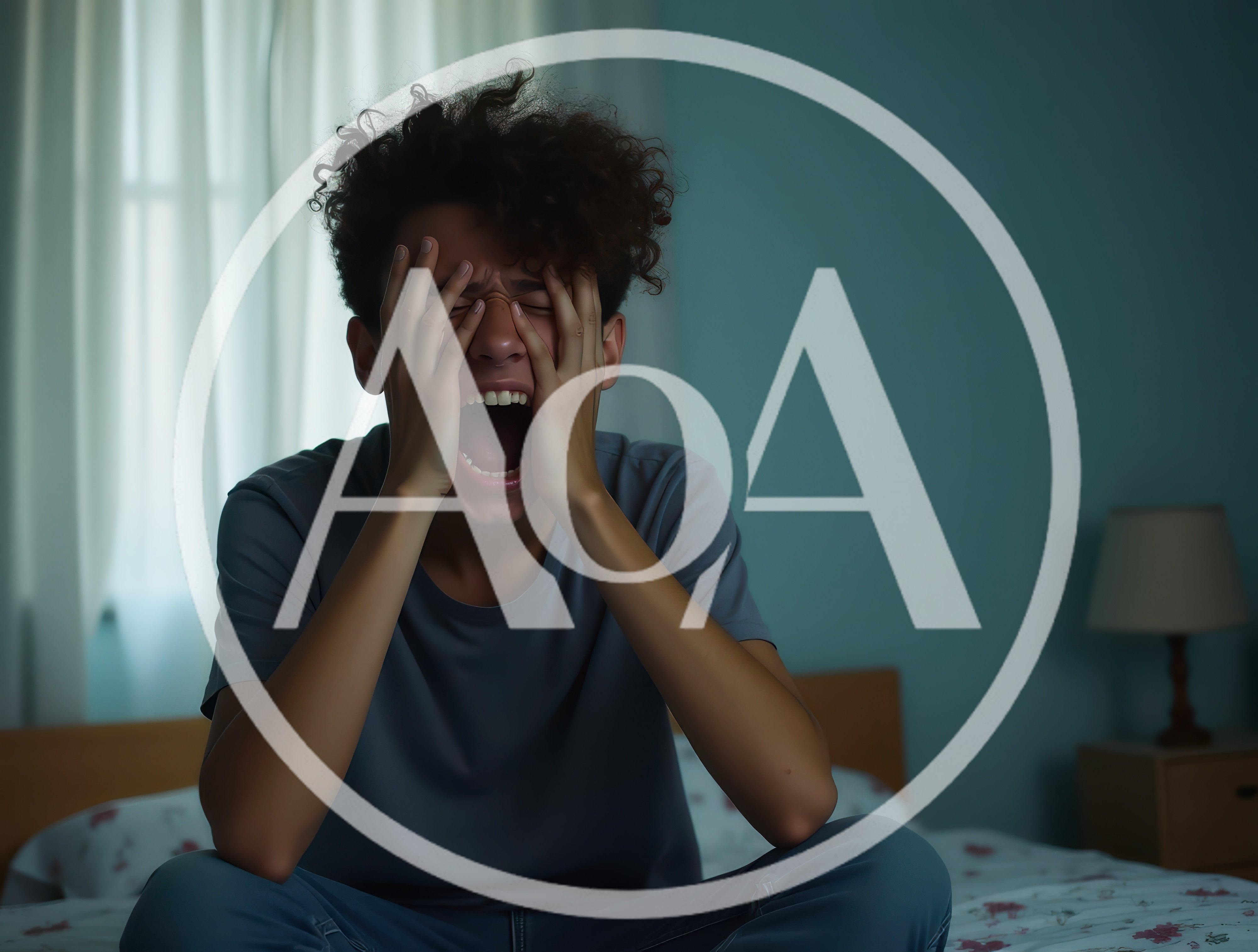Young Man Screaming In Distress On Bed