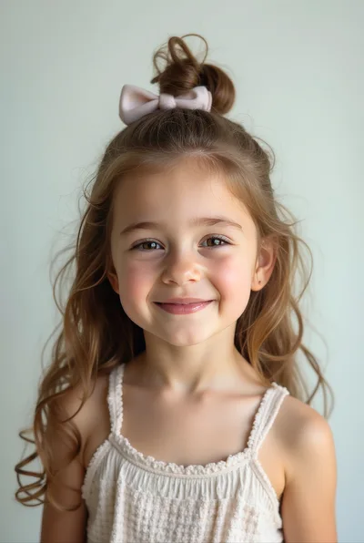 Portrait Of A Smiling Young Girl With A Hair Bow