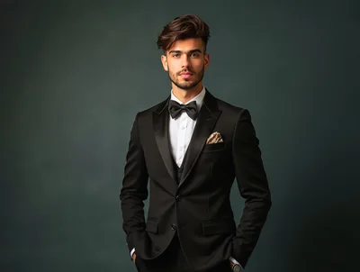 Handsome Man In A Black Tuxedo And Bow Tie