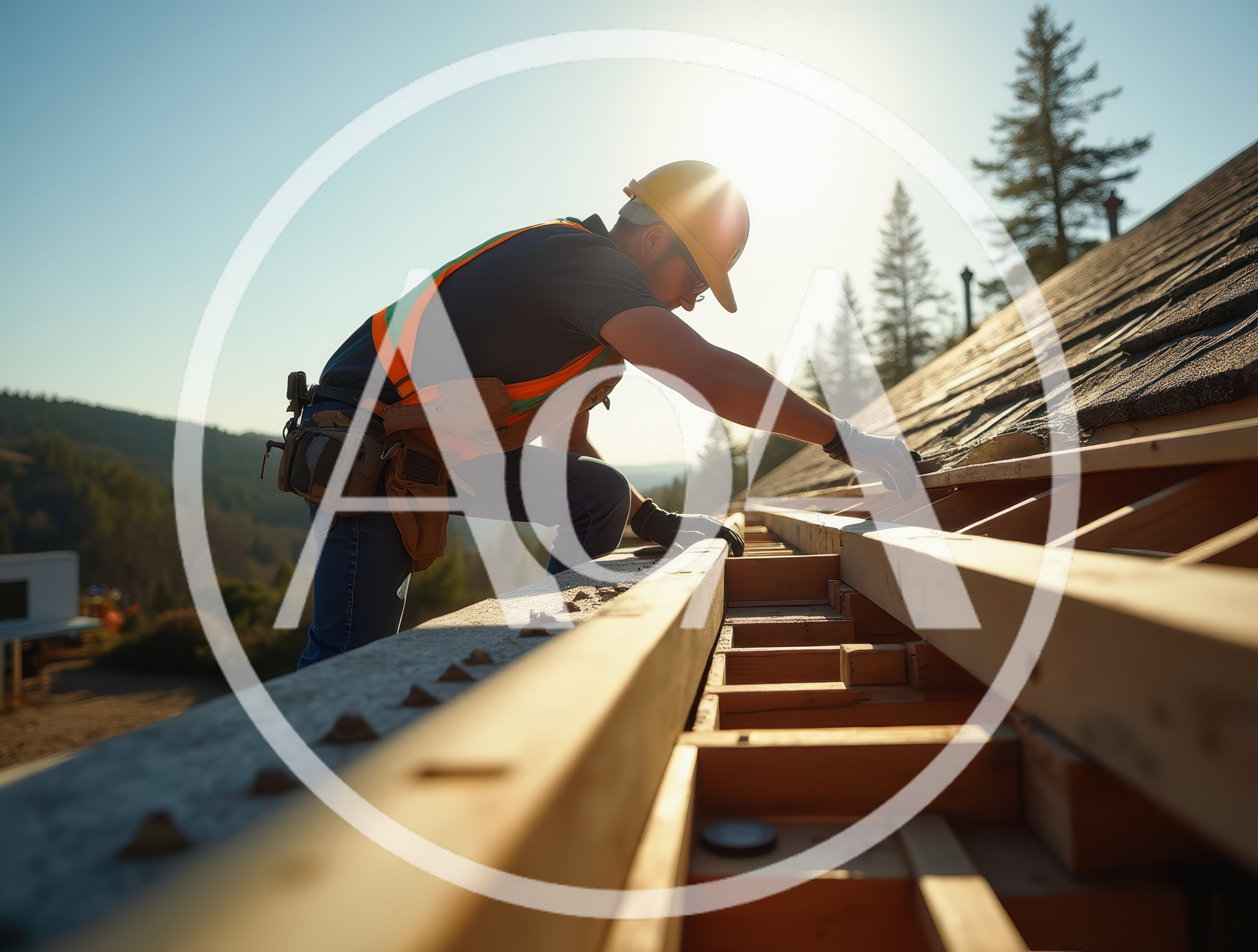 Construction Worker Installing Wooden Roof Framing