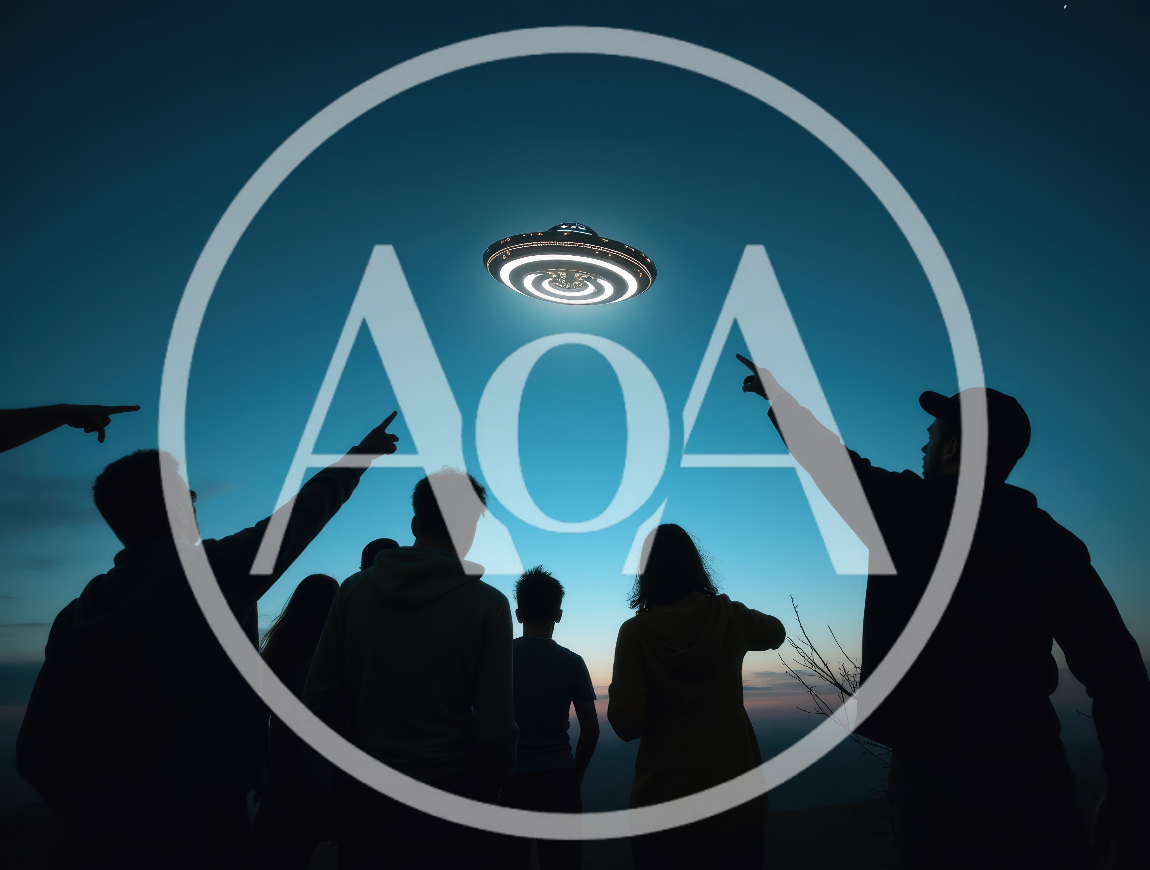 Group Of People Pointing At A Glowing UFO