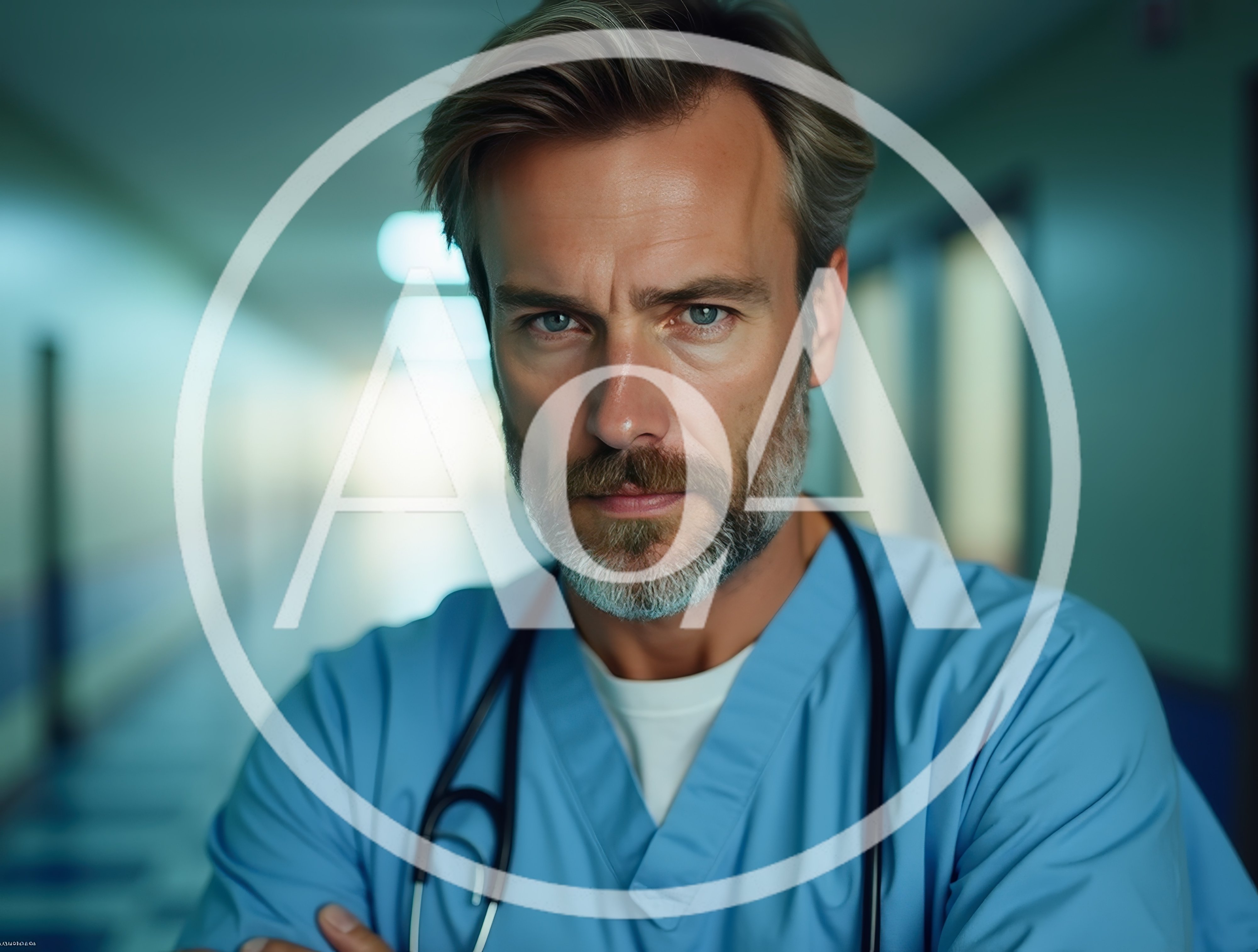 Serious Male Doctor Standing In Hospital Corridor