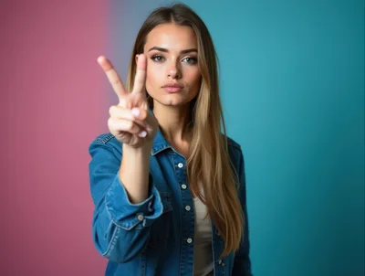 Young Woman Making A Peace Sign Gesture