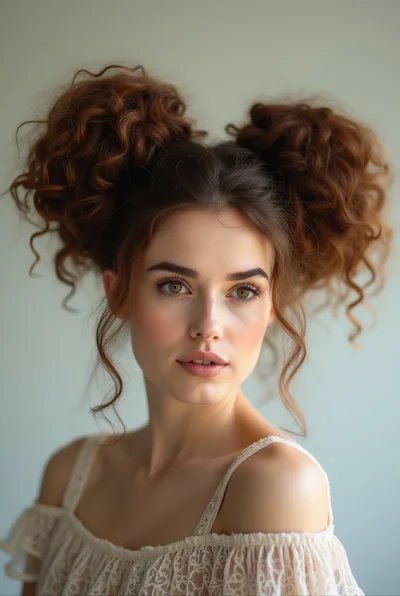 Portrait Of A Young Woman With Curly Pigtails